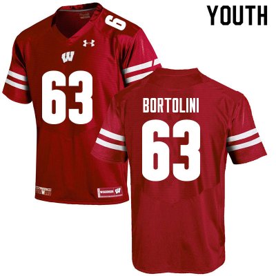 Youth Wisconsin Badgers NCAA #63 Tanor Bortolini Red Authentic Under Armour Stitched College Football Jersey LW31D42HV